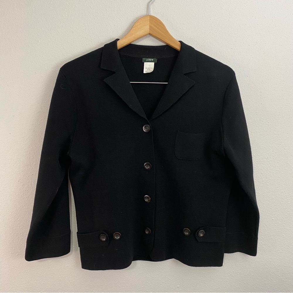 J Crew Merino Wool Black Button Up Blazer Woman’s‎ Size Large